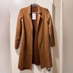 NWT Zara Faux Suede Trench Jacket Duster, Size XS
